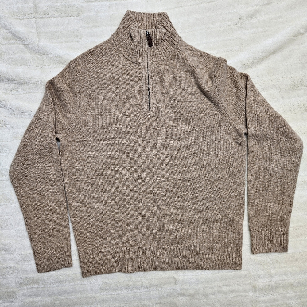 J. Crew 100% Lambswool Quarter Zip Mock Neck Pullover Medium Light Brown Preppy